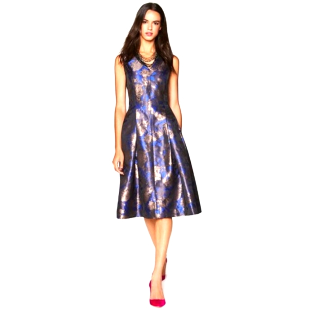 DonnaRicco beautiful blue & bronze sleeveless New York dress